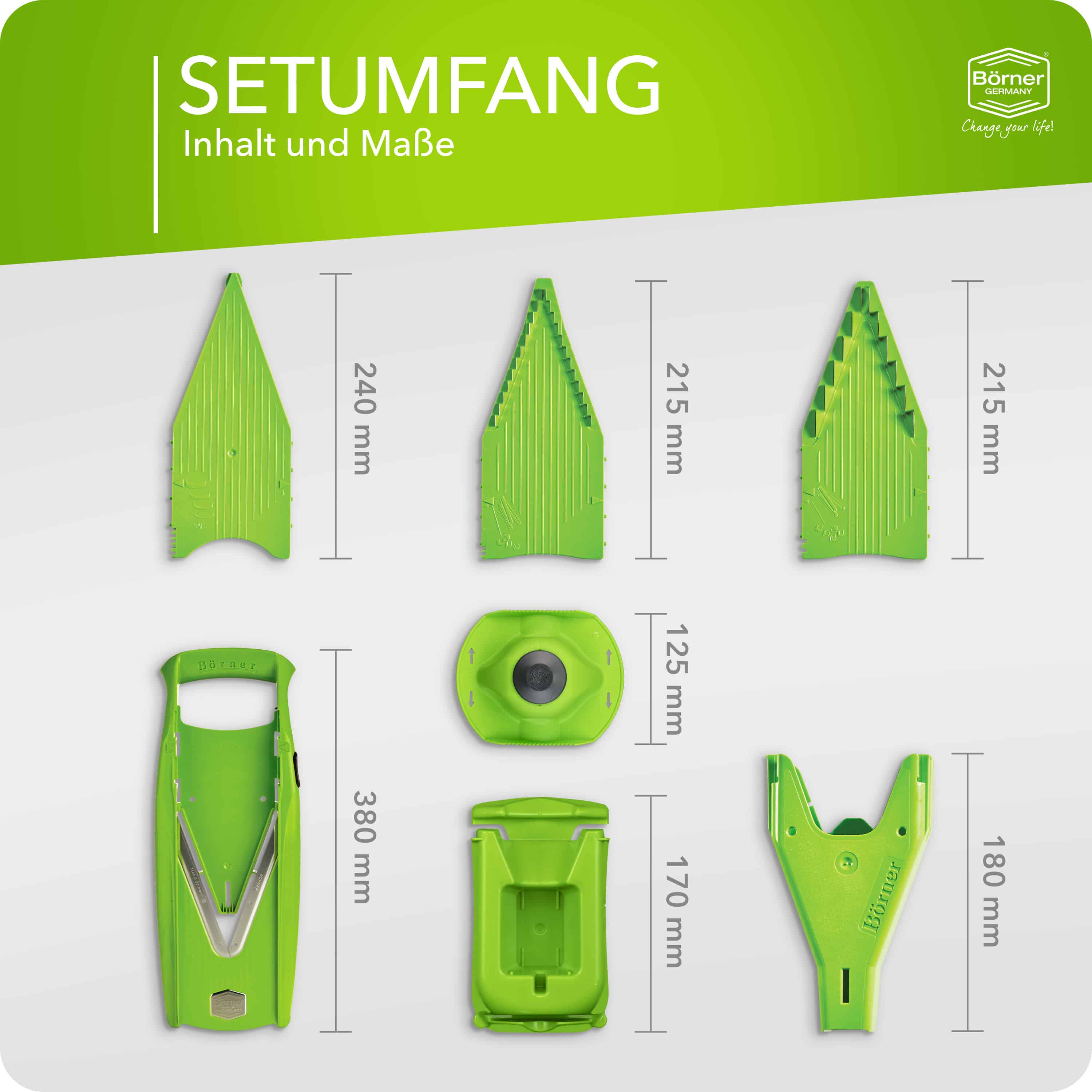 Setumfang des Börner V5 Profi Sets in grün