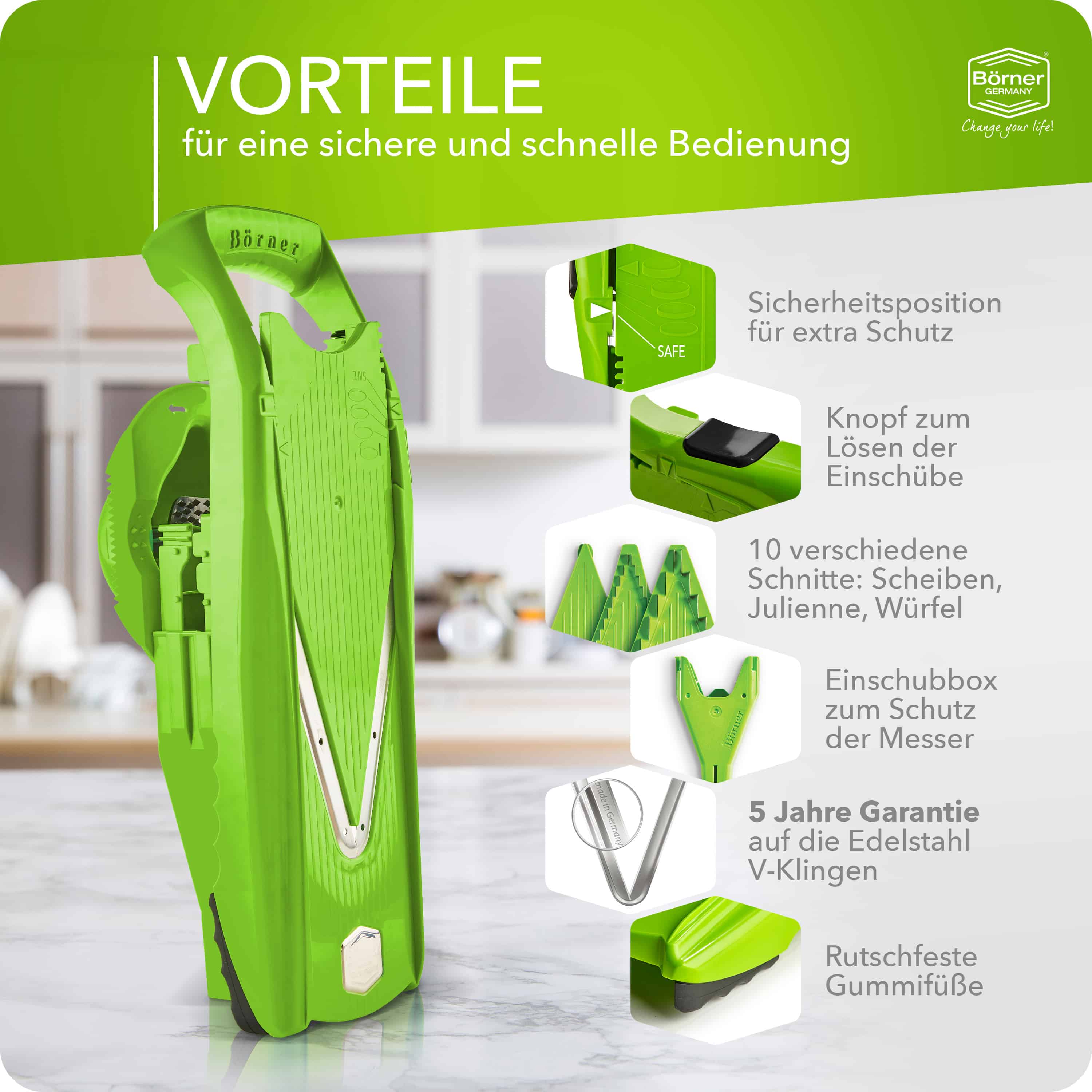 Vorteile des Börner V5 Starter Sets in grün