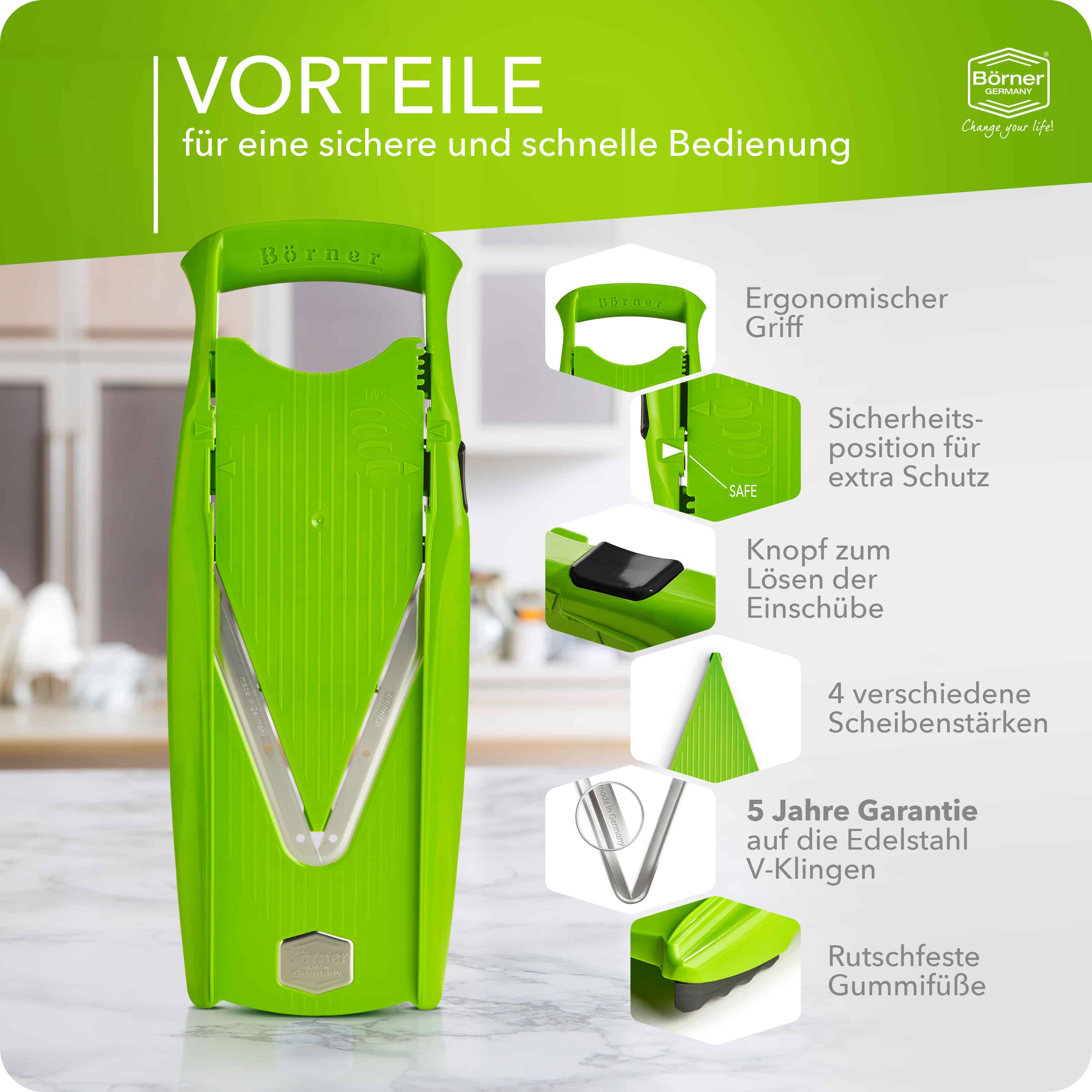 Vorteile des Börner V5 Basis Sets in grün