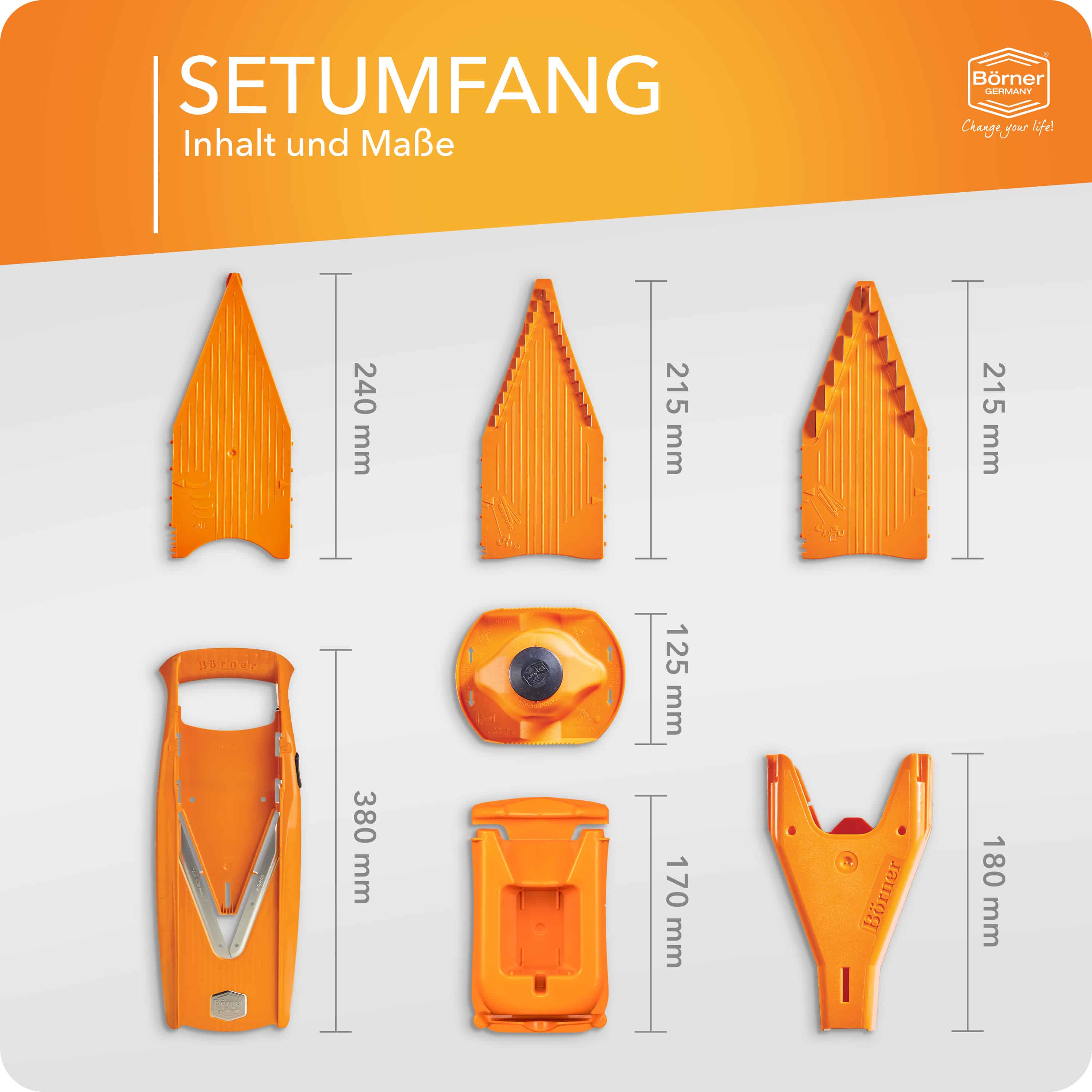 Setumfang des Börner V5 Profi Sets in orange