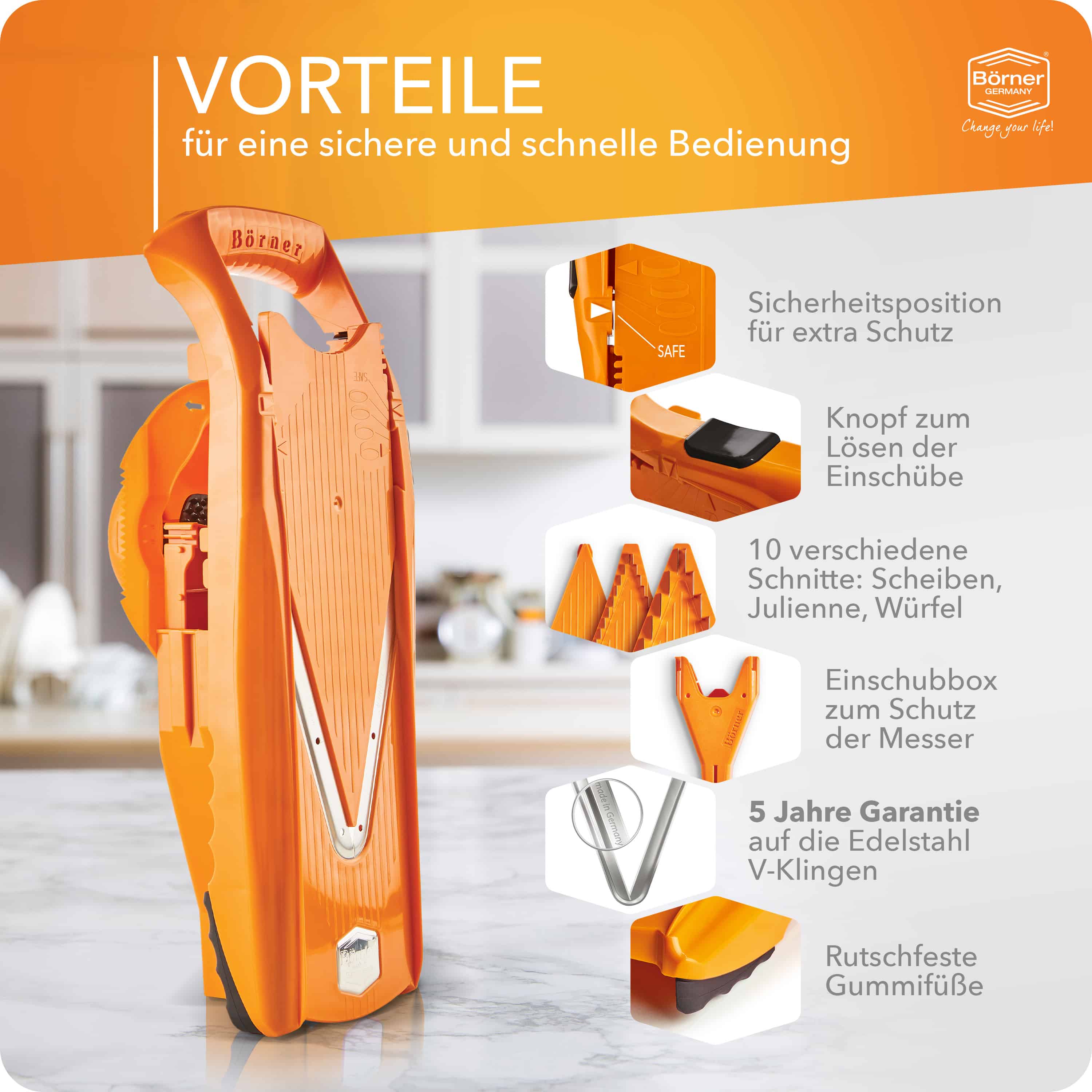 Vorteile des Börner V5 Starter Sets in orange